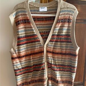Old Navy Beige Sweater Vest with Rust and Navy Stripes